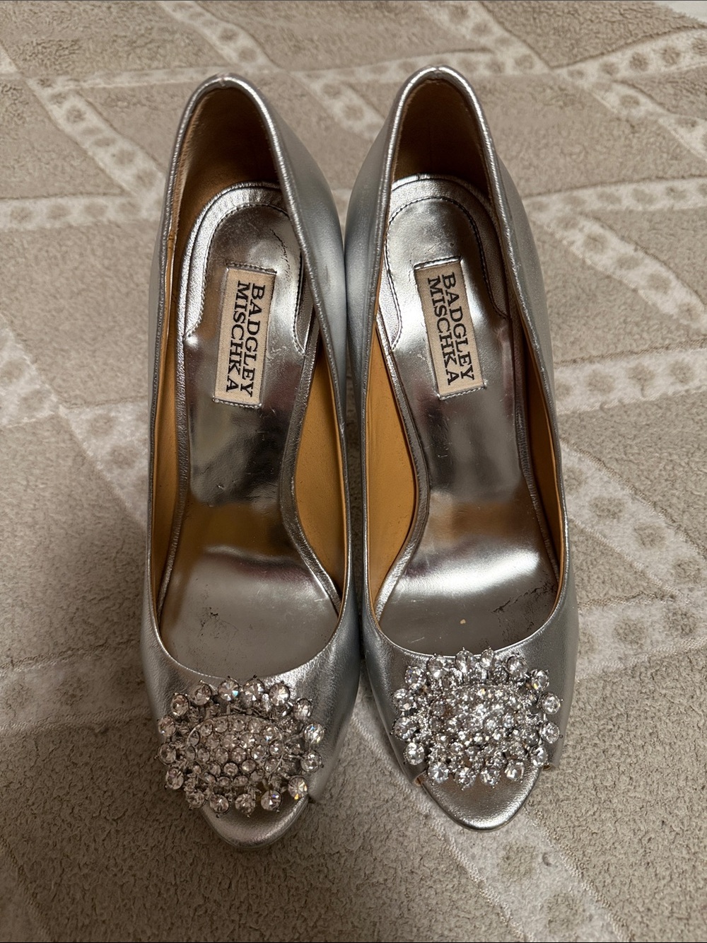 Badgley Mischka Silver Crystal-Embellished Peep-Toe Pumps